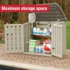 Rubbermaid Small Horizontal Resin Outdoor Storage Shed With Floor (4.5 x 3 Ft) Weather Resistant, Beige/Brown, Organization for Home/Backyard/Pool Chemicals/Toys/Garden Tools/Porch/Patio Cushions(Large Horizontal Shed)