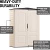 Rubbermaid Small Vertical Resin Outdoor Storage Shed With Floor (2.3 x 4.6 Ft), Weather Resistant, Beige/Brown, Organization for Home/Backyard/Pool Chemicals/Toys/Garden Tools/Porch/Patio Cushions(5’x2′)