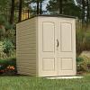 Rubbermaid Small Vertical Resin Outdoor Storage Shed With Floor (2.3 x 4.6 Ft), Weather Resistant, Beige/Brown, Organization for Home/Backyard/Pool Chemicals/Toys/Garden Tools/Porch/Patio Cushions(5’x6′)