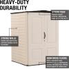 Rubbermaid Small Vertical Resin Outdoor Storage Shed With Floor (2.3 x 4.6 Ft), Weather Resistant, Beige/Brown, Organization for Home/Backyard/Pool Chemicals/Toys/Garden Tools/Porch/Patio Cushions(5’x4′)