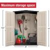 Rubbermaid Small Vertical Resin Outdoor Storage Shed With Floor (2.3 x 4.6 Ft), Weather Resistant, Beige/Brown, Organization for Home/Backyard/Pool Chemicals/Toys/Garden Tools/Porch/Patio Cushions(5’x4′)