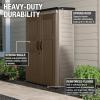 Rubbermaid Vertical Resin Outdoor Storage Shed With Floor (4 x 2.5 Ft) Weather Resistant Beige/Brown Organization for Home/Backyard/Pool Chemicals/Toys/Garden Tools/Porch/Patio Cushions(Brown)