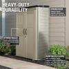 Rubbermaid Vertical Resin Outdoor Storage Shed With Floor (4 x 2.5 Ft) Weather Resistant Beige/Brown Organization for Home/Backyard/Pool Chemicals/Toys/Garden Tools/Porch/Patio Cushions(Beige)