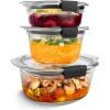 Rubbermaid Brilliance® Glass Round Leak-Proof 6-Piece Set Food Storage Containers, Food Containers with Lids, Meal Prep Containers(Set of 3 Assorted Round Containers)