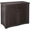 Rubbermaid Decorative Outdoor Storage Cabinet (123 Gal), Weather Resistant, Brown, Organization for Home/Backyard/Pool Chemicals/Toys/Garden Tools/Porch/Patio Cushions(Black Oak)