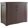Rubbermaid Decorative Outdoor Storage Cabinet (123 Gal) Weather Resistant Dark Brown Organization for Home/Backyard/Pool Chemicals/Toys/Garden Tools/Porch/Patio Cushions(Dark Teak)