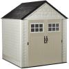 Rubbermaid Extra Large Resin Outdoor Storage Shed With Floor (7 x 10.5 Ft.) Weather Resistant Brown Organization for Home/Lawn Mower/Backyard Equipment/Bike Storage/Pool Supplies(Beige)