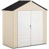 Rubbermaid Resin Outdoor Storage Shed With Floor (7 x 3.5 Ft.) Weather Resistant Brown/Grey Organization for Home/Lawn Mower/Backyard Equipment/Bike Storage/Pool Supplies(Tan/White)