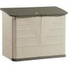 Rubbermaid Small Horizontal Resin Outdoor Storage Shed With Floor (4.5 x 3 Ft) Weather Resistant, Beige/Brown, Organization for Home/Backyard/Pool Chemicals/Toys/Garden Tools/Porch/Patio Cushions(Large Horizontal Shed)