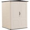 Rubbermaid Small Vertical Resin Outdoor Storage Shed With Floor (2.3 x 4.6 Ft), Weather Resistant, Beige/Brown, Organization for Home/Backyard/Pool Chemicals/Toys/Garden Tools/Porch/Patio Cushions(5’x4′)