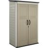 Rubbermaid Vertical Resin Outdoor Storage Shed With Floor (4 x 2.5 Ft) Weather Resistant Beige/Brown Organization for Home/Backyard/Pool Chemicals/Toys/Garden Tools/Porch/Patio Cushions(Beige)
