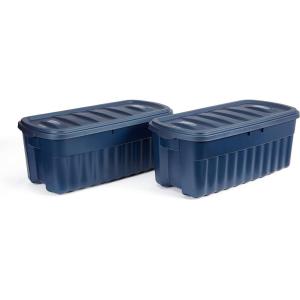 Rubbermaid Roughneck Tote 50 Gal, 2 Pack, Made in USA, Dark Indigo Metallic, Rugged Plastic Stackable Storage Bins with Lids and Handles(50 Gal – 2 Pack)
