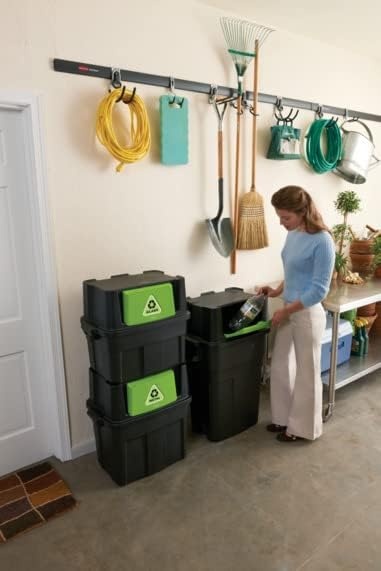 imageRubbermaid Recycling Bin with Swing Lid Stackable 30Gallon Black for GlassPlasticPaper in GarageOfficeRestaurant18gallon